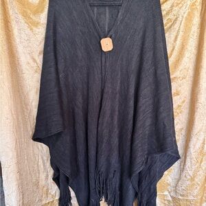 Women’s Black Poncho with Wooden Button